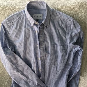 Men's long sleeve dress shirt white with check-print, size small